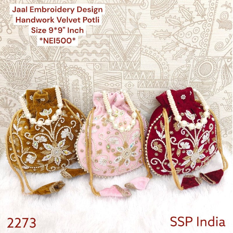 SHREE SHYAM PRODUCTS JAAL HANDWORK DESIGNER VELVET POTLI KRR