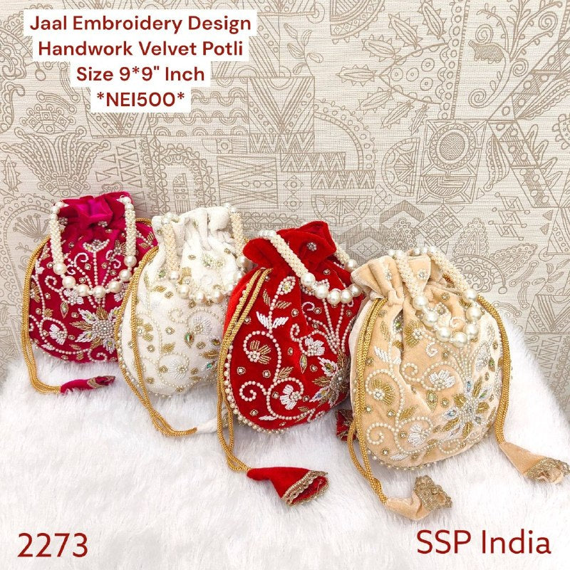 SHREE SHYAM PRODUCTS JAAL HANDWORK DESIGNER VELVET POTLI KRR