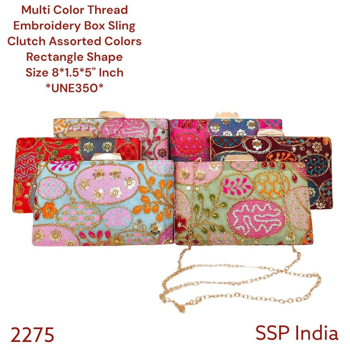 SHREE SHYAM PRODUCTS MULTICOLOR EMBROIDERED ETHNIC BOX CLUTCH RECTANGLE SHAPE