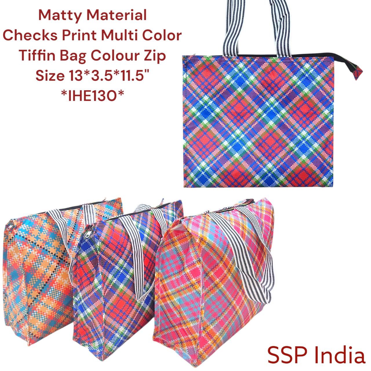 CHECKS PRINT TIFFIN BAGS